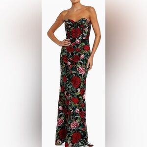 Mac Duggal Floral Embroidered Bustier Column Gown